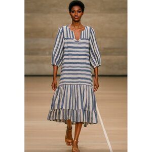 dRA Los Angeles Maxi Dress Tiered Cotton Anthro Brand Striped Cottagecore Sz L